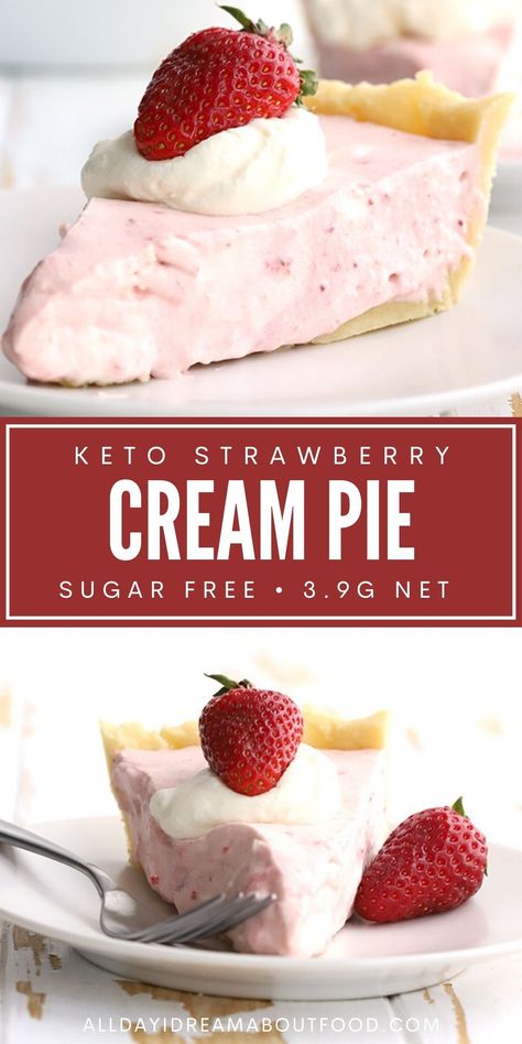 This strawberry cream pie is the stuff of dreams, with a delicious keto strawberry mouse filling in an almond flour shortbread crust. Easy to make and only 4 net carbs per slice. Keto Strawberry Dessert, Strawberry Desserts Keto, Keto Strawberry Pie, Low Carb Strawberry Pie, Keto Strawberry Cream Pie, Keto Strawberry Dessert Easy, Keto Friendly Strawberry Desserts, Strawberry Cream Pies, Keto Cream