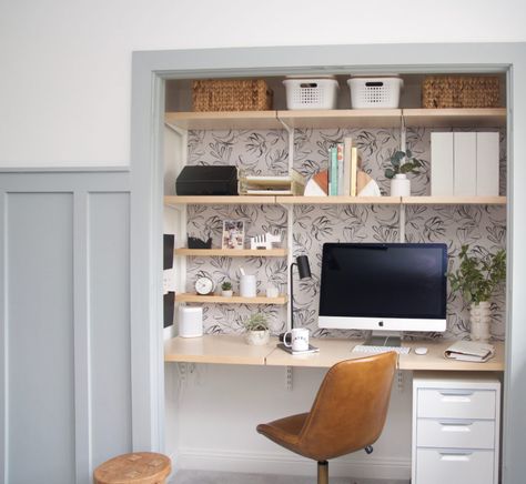 Guest Bedroom Office, Guest Bedroom/office, Office Diy, Home Office Closet, Diy Office Decor, Tiny Office, Small Workspace, Closet Office, Small Home Office