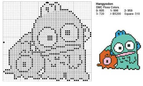 Hangyodon cute cross-stitch pattern Sanrio Cross Stitch, Art Fer, Pixel Beads, Kawaii Crafts, Pixel Art Tutorial, Perler Bead Crafts, Cross Stitch For Kids, Diy Perler Bead Crafts, Pixel Art Grid