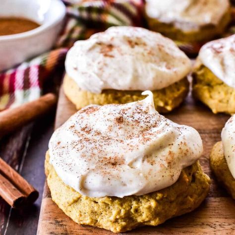 Pumpkin Cookies With Cream Cheese, Cookies With Cream Cheese Frosting, Lemon Tree Dwelling, Soft Pumpkin Cookies, Cookies With Cream Cheese, Cinnamon Cream Cheese, Cream Cheese Cookies, Pumpkin Treat, Cinnamon Cream Cheese Frosting