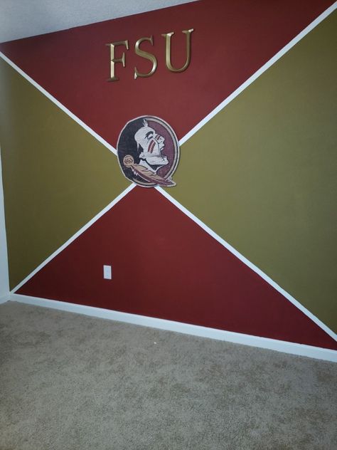 FSU theme office/gym Fsu Room Decor, Principal Office, Room Decor Men, Football Room, Football Rooms, Principals Office, State Room, Fsu Seminoles, Boy Rooms