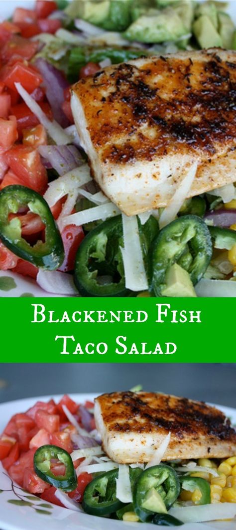 Fish Taco Salad, Tuna Fish Salad, Fish Taco Recipe, Blackened Fish Tacos, Blackened Fish, Cilantro Lime Vinaigrette, Blacken Fish, Taco Shell, Fish Taco