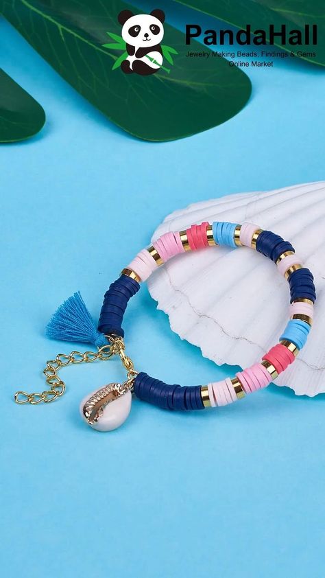 Clay Beads Bracelet, قلادات متدلية, Beads Polymer Clay, Bracelets Beads, Preppy Jewelry, Polymer Clay Bracelet, Clay Bracelet, Diy Summer, Diy Bracelet Designs