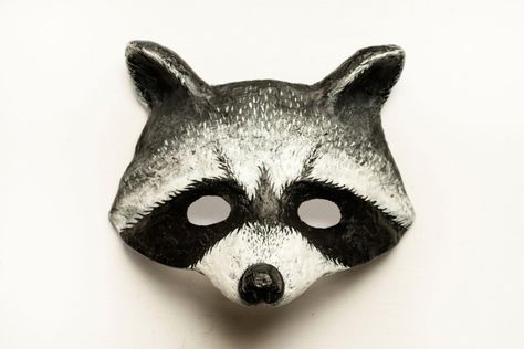 Mask Black And White, Raccoon Mask, Mask Face Paint, Carnival Masquerade, Mask Carnival, Paper Mache Mask, Christmas Fancy Dress, Animal Face Mask, Ceramic Mask