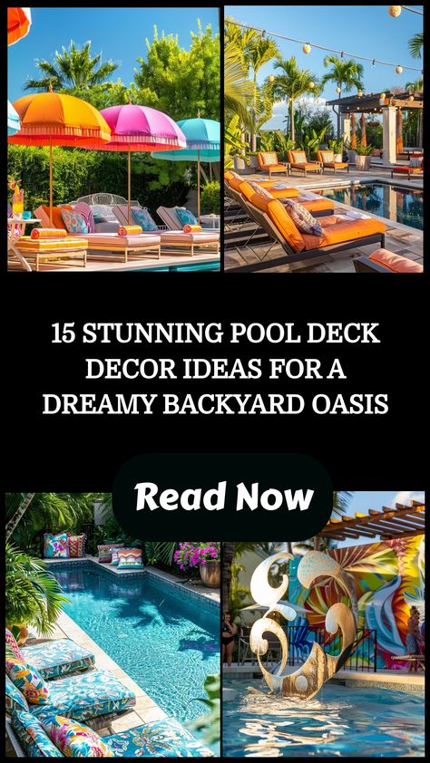 Transform your poolside into a chic retreat! 🏖️ These 15 trendy decor ideas are packed with inspiration for creating the ultimate backyard escape. From cozy lounge setups to stylish lighting, these tips will have you swooning! 🌴✨ Poolside Landscaping, Deck Decor Ideas, Pool Deck Decor, Bathroom Wallpaper Trends, Pool Deck Decorating Ideas, Pool Deck Decorations, Decks Around Pools, Dreamy Backyard, Backyard Escape