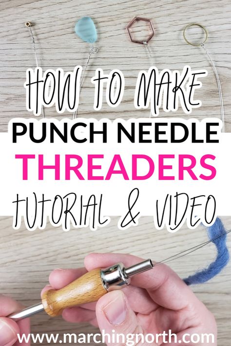 Are you tired of losing your punch needle threader and having to run out to the craft store in the middle of your project?  Check out this tutorial to make your own DIY Punch Needle Threaders!  It's super quick and easy!  Never again do you have to worry about your punch needle embroidery projects being interrupted while you search for your needle threader.  #punchneedle #embroidery #needlethreader #tutorial #diy How To Make Punch, Diy Punch Needle, Hook Punch, Needle Threaders, Digital Embroidery Patterns, Punch Needle Patterns, Craft Punches, Needle Threader, Penny Rugs