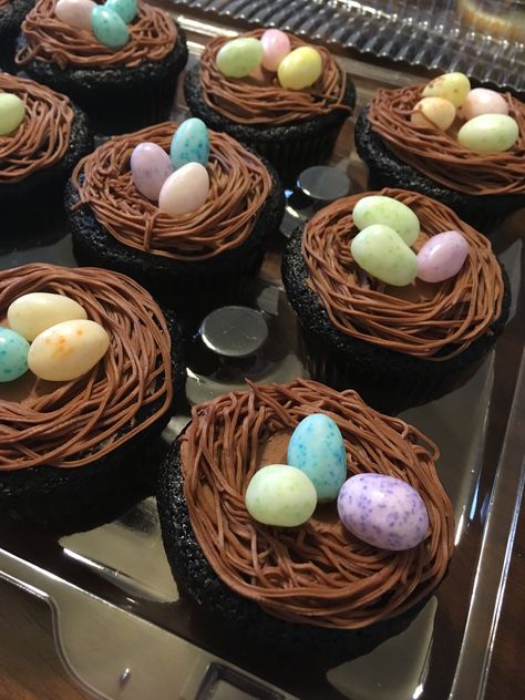 Robin’s egg nest Easter cupcakes Easter Nest Dessert, Birds Nest Cupcakes Easter Ideas, Chocolate Buttercream Easter Eggs, Easter Egg Nest Cake Nigella, Bird Cupcakes, Easter Aesthetic, Cadbury Mini Egg Cupcakes, Egg Nest, Easter Desserts