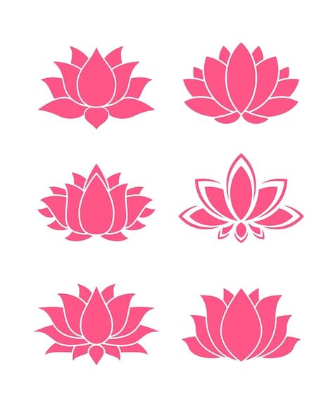 Vector pink lotus icons flowers and yoga... | Premium Vector #Freepik #vector #white-lotus #lotus-flower #lotus #lotus-logo Lotus Flower Template Printable, Simple Flowers Design, Lotus Flower Architecture Concept, Lotus Flower Clipart, Lotus Vector Illustration, Lotus Embroidery Motifs, Simple Lotus Drawing, Lotus Decoration Ideas, Lotus Wall Painting