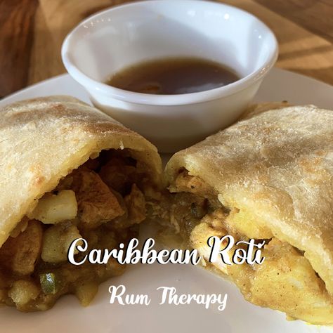 Carribean Roti Recipe, Roti Filling Recipe, Caribbean Roti Recipe, Roti Filling Ideas, Caribbean Roti, Tobago Recipes, Chicken Roti Recipe, Caribbean Dinner, Tropical Recipes