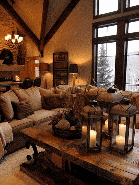 4 Secrets to Achieving a Warm & Inviting Rustic Home Big Cabin Living Room, Country Living Room Ideas Rustic, Rustic Den Ideas, Living Room Decor Rustic Modern, Simple Cabin Decor, Western Home Living Room, Rustic Minimalist Living Room Ideas, Cabin Aesthetic Living Room, Warm House Decor