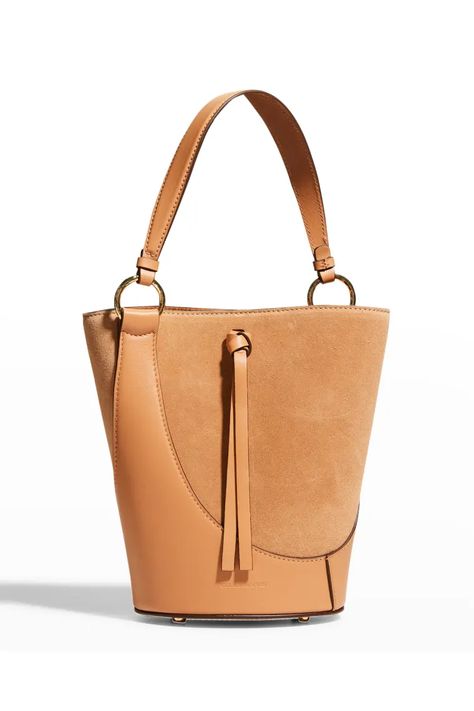 V5AN1 Ulla Johnson Esme Mixed Leather Small Bucket Tote Bag Leather Bag Design, Bucket Tote Bag, Golden Rings, Tas Bahu, Fall Handbags, Small Buckets, Small Leather Bag, Bucket Tote, Pretty Bags