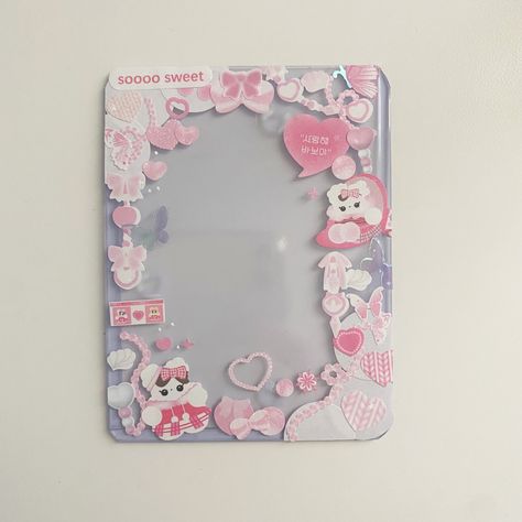 Pink Toploader Deco, Toploader Deco Ideas, Pc Decoration, Diy Beaded Rings, Photo Card Template, Frame Card, Holder Design, Cute Stationery, Cute Pink