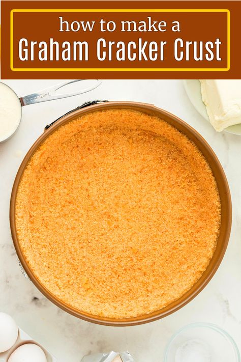 See how to make your own Graham Cracker Crust! #grahamcrackers #grahamcrackercrust #piecrustrecipes #cheesecake #pies #pierecipes #grahamcrackerrecipes via @melissasssk Homemade Graham Cracker Pie Crust, Crumb Pie Crust, Pie Graham Cracker Crust, Easy Graham Cracker Crust, Graham Cracker Pie Crust, Cracker Pie Crust, Homemade Graham Cracker, Graham Cracker Crust Recipe, Simple Pie