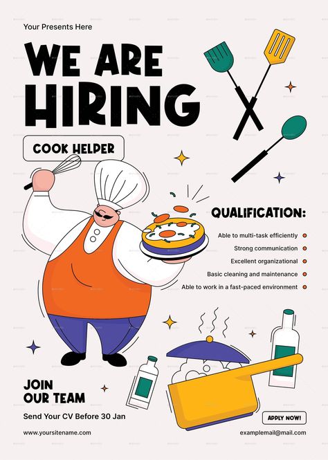 Cook Helper Job Hiring Flyer Job Ads Design, Hiring Poster Design Ideas, Job Hiring Poster, We Are Hiring Poster Design, Burger Bangor, Hiring Design, We Are Hiring Poster, Hiring Ad, Hiring Flyer