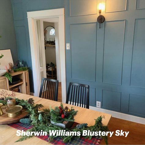 Sherwin Williams Van Deusen Blue, Sw Blustery Sky Paint, 2023 Blue Paint, Blustery Sky Sherwin Williams Bedroom, Sw Moody Blue Paint, Stargazer Sherwin Williams, Dusty Blue Sherwin Williams, Blustery Sky Sherwin Williams Exterior, Faded Flax Flower Sherwin Williams