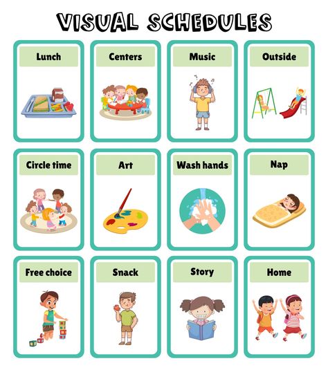 Preschool Visual Daily Schedule Daily Routine Schedule Template Free, Visual Preschool Schedule Printable, Preschool Visual Schedule Free Printable, Preschool Schedule Classroom, Toddler Schedule Chart, Preschool Routine Chart, Visual Schedules Special Education, Preschool Visual Schedule, Kindergarten Daily Schedule