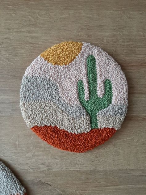 Punch Needle Wall Hanging, Miniature Rug, Rug Wall Decor, Cactus Wall, Punch Needle Patterns, Wall Rug, Desert Cactus, Punch Needle Embroidery, Needle Punch