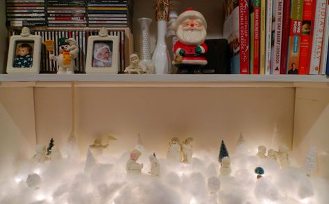 Snowbabies Christmas display Coastal Christmas, Christmas Display, In The Room, Christmas Decorating, The Room, Winter Season, So Pretty, Floating Shelves, Christmas Decor