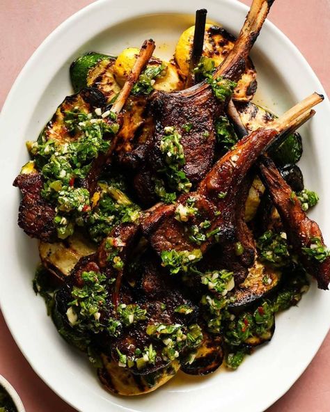 Grilled Lamb Chops with Charred Jalapeño Chimichurri Pear And Prosciutto, Prosciutto Crostini, Grilled Recipes, Lamb Loin Chops, Lamb Dinner, Grilled Lamb Chops, Chimichurri Recipe, Lamb Chop Recipes, Lamb Chop