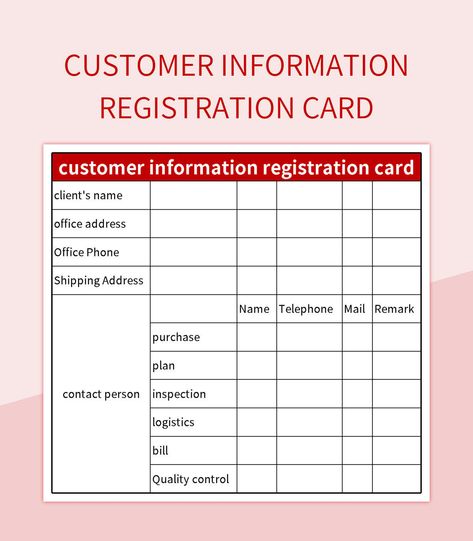 Customer information registration card Spreadsheet Template, Excel Templates, Template Google, Google Sheets, Microsoft Excel, Business Marketing, Card Template, Microsoft, Fun Facts