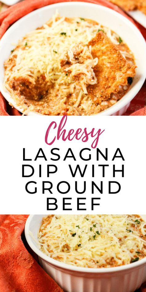 How To Make Cheesy Lasagna Dip With Ground Beef! (Party Recipe Dip!) Lasagna Dip Recipe, Dip With Ground Beef, Lasagna Dip, Cheesy Lasagna, Beef Dip, Olive Garden Copycat, Pasta Chips, Lasagna Ingredients, Cheese Lasagna