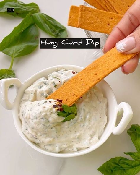 CFO | Chief Foodie Officer on Instagram: "#Dahikatadka - Recipe 4 Hung Curd Dip ❤️ The most fav Dip !!! This one’s a MUST try 🥰 Ingredients - Hung Curd - 1 cup Chopped Coriander - 1 tbsp Chopped Basil Leaves - 2 tbsp Chopped Garlic - 1 tbsp Sugar - 1/2 tsp Salt - as per taste Pepper - 1 tsp Italian Seasoning - 1 tsp . . . . . . . . . . . . . . . . . . . . #food #foodie #foodgasm #foodporn #hungcurd #dip #party #snacks #yummy #tasty #fresh #love #like #tbt #thursday #fun #cool #insta Hung Curd Dip, Snacks Yummy, Dip Party, Fresh Love, Basil Leaves, Indian Food Recipes Vegetarian, Chopped Garlic, Recipes Vegetarian, Dip Recipes