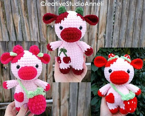 Crochet Berry Cow Plushie/ Strawberry cow plush/ Raspberry/ Cherry/ Crochet cow plush/ Chubby Cow/ Farm animal/ amigurumi/ Christmas gift Crochet toys free patterns easy #crochettoysfreepatternseasy #crochet #crochettoy #crochetpattern #crochetpatterns 4.467 Strawberry Cow Plush, Crochet Cow Plush, Toys Quotes, Cherry Crochet, Animal Plushies, Crocheted Cow Pattern, Cow Plush, Animal Amigurumi, Crochet Toys Free Patterns