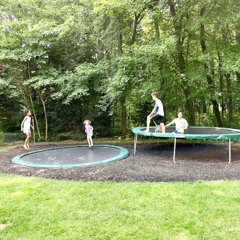 How to DIY an Inground Trampoline Part 2 - Pure Happy Home Trampoline In The Ground, Outdoor Backyard Ideas, Backyard Ideas For Kids, Inground Trampoline, Ground Trampoline, Zip Line Backyard, Old Trampoline, In Ground Trampoline, Outdoor Movie Theater