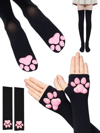 PRICES MAY VARY. Package content: you will receive 1 pair of cat paw thigh high socks and 1 pair of cat paw gloves, the cute and practical accessories can be matched with other costumes to bring you adorable and chic looks Size information: the cat paw thigh high socks and cat paw gloves are elastic and stretchy, respectively measure approx. 24-75 inches and 15-18.5 inches in length, proper sizes make them suitable for most women and teen girls, and will not bring people tightness Comfortable ma