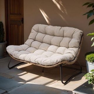 Outdoor Club Chairs Bean Bag Chair Outdoor, Papasan Chair Living Room, Patio Ideas Apartment, Outdoor Papasan Chair, Double Papasan Chair, Rattan Loveseat, Balcony Chairs, Sunroom Ideas, Patio Loveseat