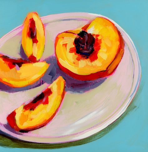 Did you know South Carolina averages more than three times the amount (in pounds) of peaches harvested in Georgia in a typical season? ⁠ ⁠ Peaches will always be my favorite fruit to paint. From their bright orange flesh to their fuzzy skin, its always interesting finding new ways to capture them with a paintbrush. ⁠ ⁠ I love this iteration which will be available 7/30 at @artandlightgallery for their 18th anniversary show! 🧡 10 x 10 inches, acrylic on wood panel. ⁠ ⁠ #artopening #guestartist... Grapefruit Painting Acrylic, Acrylic Fruit Painting, Fruit To Paint, Peach Painting, Peach Paint, 18th Anniversary, Fruit Slices, Fruit Painting, Acrylic On Wood