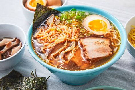 Easy Homemade Ramen - Delish.com Fresh Ramen Noodles, Shoyu Ramen, Pork Marinade, How To Make Ramen, Ginger Pork, Homemade Ramen, Ramen Noodle Recipes, Ramen Recipes, Ramen Noodles