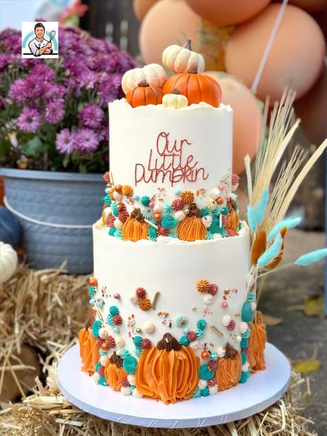 Fall Baby Shower Cake, Thanksgiving Desserts Cake, Pumpkin Theme Baby Shower, Lil Pumpkin Baby Shower, November Baby Shower, Fall Baby Shower Themes, Sprinkle Medley, October Baby Showers, Pumpkin 1st Birthdays