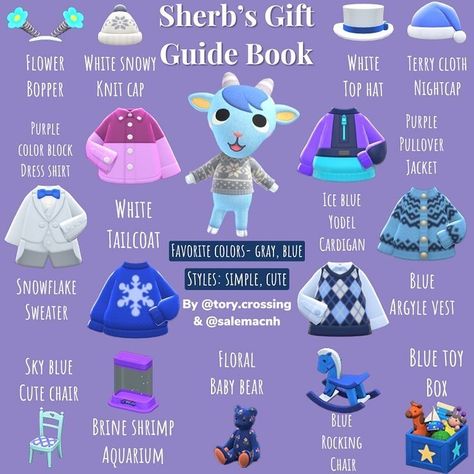 Sherb Gift Guide My Lovely Friend, Animal Crossing Funny, Animal Crossing Fan Art, Animal Crossing Memes, Animal Crossing Guide, Animal Crossing Characters, Animal Crossing Villagers, Animal Crossing Game, Blue Snowflakes