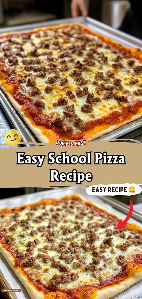 Easy School Pizza Flavored Pizza Crust, Old Fashioned School Pizza Burgers, The School Pizza Recipe, Thick Pizza Crust Recipe, Pizza With Hamburger Meat, Homemade Pizza Lunchable, Old School Pizza Recipe, Kids Pizza Ideas, School Mexican Pizza Recipe