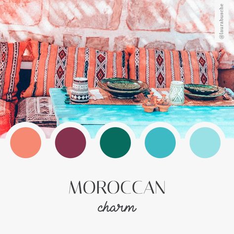 Brand Moodboard: Moroccan Charm - Laura Busche Arabian Colour Palette, Moroccan Mood Board Design, Morroco Color Palette, Marrakech Color Palette, Moroccan Colour Palette, Moroccan Branding, Moroccan Moodboard, Moroccan Colours, Moroccan Color Scheme