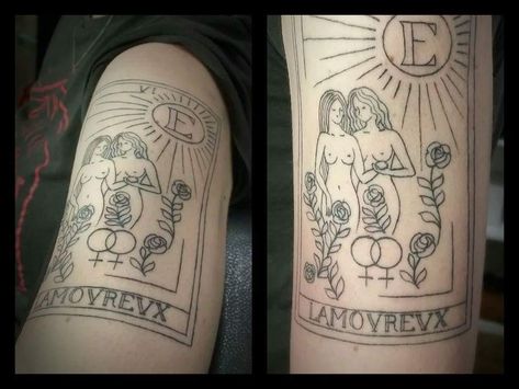 Lesbian Tarot, Lesbian Tattoo, Lgbt Tattoo, Pride Tattoo, Tarot Card Tattoo, Tarot Tattoo, Tattoos For Lovers, Red Ink Tattoos, Japanese Sleeve Tattoos