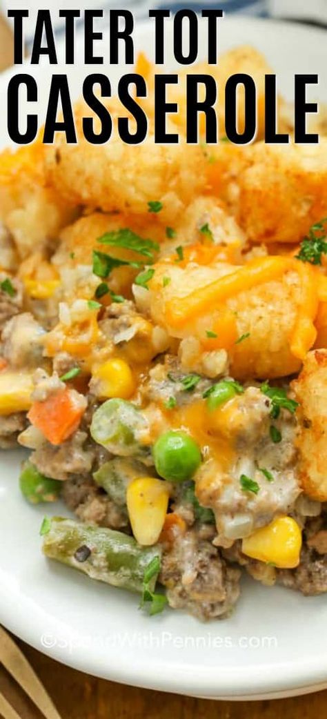 Cheesy Tater Tot Casserole, Mixed Vegetable Casserole, Crescent Rings, Tater Tot Hotdish, Tater Tot Recipes, Hotdish Recipes, Vegetable Casserole Recipes, Cheesy Casserole, Tot Casserole