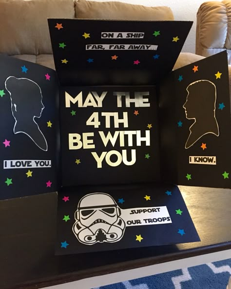 Crafts For Boyfriend, Boyfriend Care Package, Diy Crafts For Boyfriend, Deployment Ideas, Birthday Boyfriend, Birthday Care Packages, Deployment Care Packages, Military Care Package, Star Wars Ideas