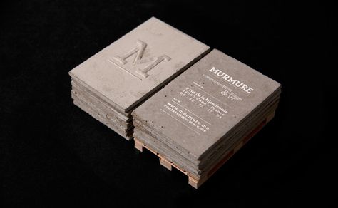 French design group Murmure made this set of concrete business cards. Concrete Business Cards, Unusual Business Card, Types Of Business, Buisness Cards, The Letter M, Create Business Cards, Name Card Design, Minimal Business Card, Business Card Inspiration