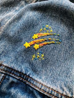 Embroidered Jacket Diy, Boro Embroidery, Jean Jacket Embroidery, Embroidered Jeans Diy, Embroidery Jeans Diy, Diy Space, Curated Closet, Star Clothing, Diy Jacket