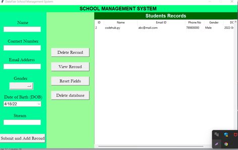 In this article I’m gonna provide you with the sources code of GUI-based student management system with python Tkinter, SQLite3 database. Basically, this project is an Intermediate level project where you will learn how to use a database and build a good GUI in python tkinter and you can apply all the learning of these … Student Management System using python Read More » The post Student Management System using python appeared first on . Related posts: Python Project Ideas for B Python Projects With Source Code, Tkinter Python Gui, Tkinter Gui, Python Ideas, Python Learning, Learn Computer, Learn Computer Coding, Computer Coding, Store Image