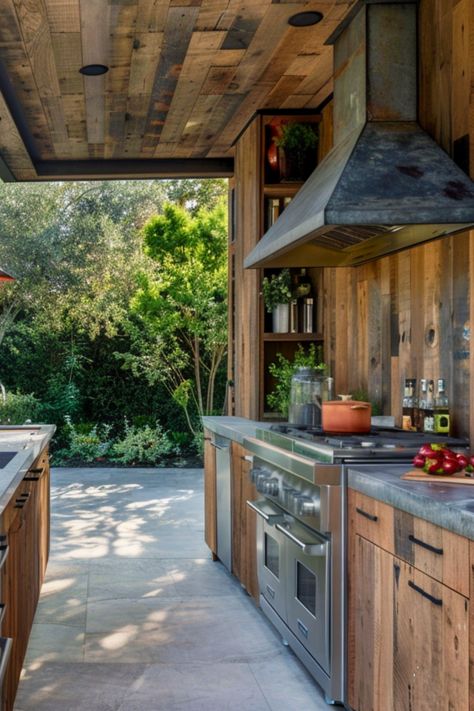 Ever wonder how to add timeless charm to your outdoor kitchen? I love the look of rustic wood cabinetry—it’s warm, inviting, and perfect for creating that cozy cabin vibe. Sturdy oak or cedar cabinets not only offer plenty of storage but also bring a natural, organic touch to your cooking space. They make outdoor kitchen designs both functional and beautiful. Ready to bring this rustic dream to life? Brazilian Outdoor Kitchen, Rustic Outdoor Kitchen Design, Rustic Outdoor Kitchen On A Budget, Cedar Cabinets, Rustic Wood Cabinets, Backyard Upgrades, Rustic Outdoor Kitchens, Modern Outdoor Kitchen, Outdoor Kitchen Ideas