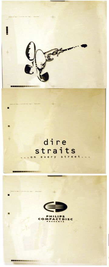 DIRE STRAITS On Every Street - 3-sheet Film Artwork (Very rare, genuine, Vertigo 1991 UK promotional only 3-sheet of artwork for the album, printed to transparent film. Prepared prior to final artwork would have been agree, these 14" x 12" sheets depict the crossed feet you see in the background of the commercial cover, along with accompanying sheets for what was intended to possibly be the back cover of the album. On Every Street Dire Straits, Dire Straits, The Album, Back Cover, Very Rare, Film, Movie Posters, Design, Film Posters