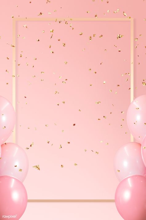 Golden frame balloons on a pink background | premium image by rawpixel.com / HwangMangjoo Birthday Background Wallpaper, Birthday Background Design, Balloon Background, Happy Birthday Wallpaper, Happy Birthday Template, Birthday Wallpaper, Birthday Frames, 背景 シンプル, Birthday Template