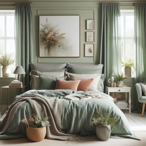 Sage Green Bedroom Sage Green And Oak Bedroom, Sage Green And Gold Bedroom Ideas, Green And Oak Bedroom, Sage Green And Gold Bedroom, Green And Gold Bedroom Ideas, Sage Green Furniture, Sage Green Bedroom Ideas, Chic Accent Chairs, Contemporary Bed Frame