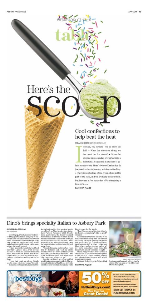 Food Magazine Layout, Newsletter Design Inspiration, Cool Ice Cream, Newspaper Design Layout, Magazine Design Cover, Magazine Layout Inspiration, Newspaper Layout, Infographic Layout, Yearbook Layouts