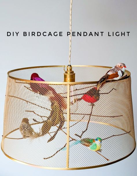 DIY Birdcage Pendant Light – Eclectic Spark Birdcage Chandelier Diy, Maximalist Ceiling Light, Diy Hanging Lamp Shade Ideas, Diy Light Fixtures Ceiling, Light Eclectic, Bird Cage Light, Diy Birdcage, Diy Light Shade, Diy Hanging Light