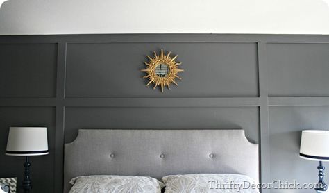 peppercorn sherwin williams Sw Peppercorn, Batten Board, Wall Behind Bed, Bedroom Makeover Diy, Wall Headboard, Trim Wall, Grey Stained Wood, Create Board, Grey Accent Wall