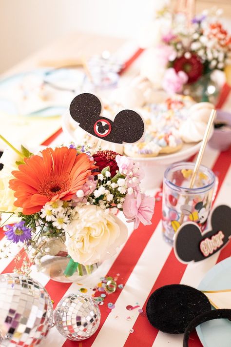 Kara's Party Ideas Vintage Disneyland Party | Kara's Party Ideas Vintage Disneyland Centerpiece, Disneyland Vintage Party, Disneyland Centerpieces, Disney Themed Cupcakes, Vintage Disneyland Party, Disney Wedding Shower, Mickey Cookies, Disneyland Party, Disneyland Wedding